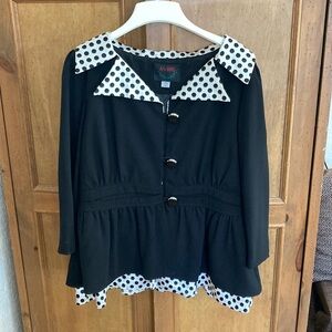 As-Hro Peplum Blazer - Jacket Black w- Black Polka Dot Collar Peplum Sz 14 Ashro